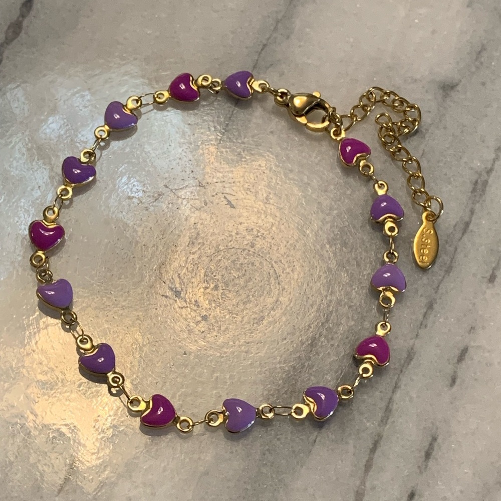 Gold and Purple Heart Bracelet